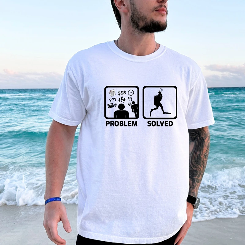 Scuba Diving T-shirt Problem Solved Funny Gift Shirt Men T-Shirts Breathable Tee Clothes Summer Streetwear Tee Tops Short Sleeve