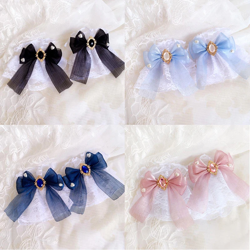 Multicolor Sweet Lolita Hand Wrist Cuffs Bowknot Lace Trim Maid Cosplay Accessories For Women Girl Party Cosplay Accessories