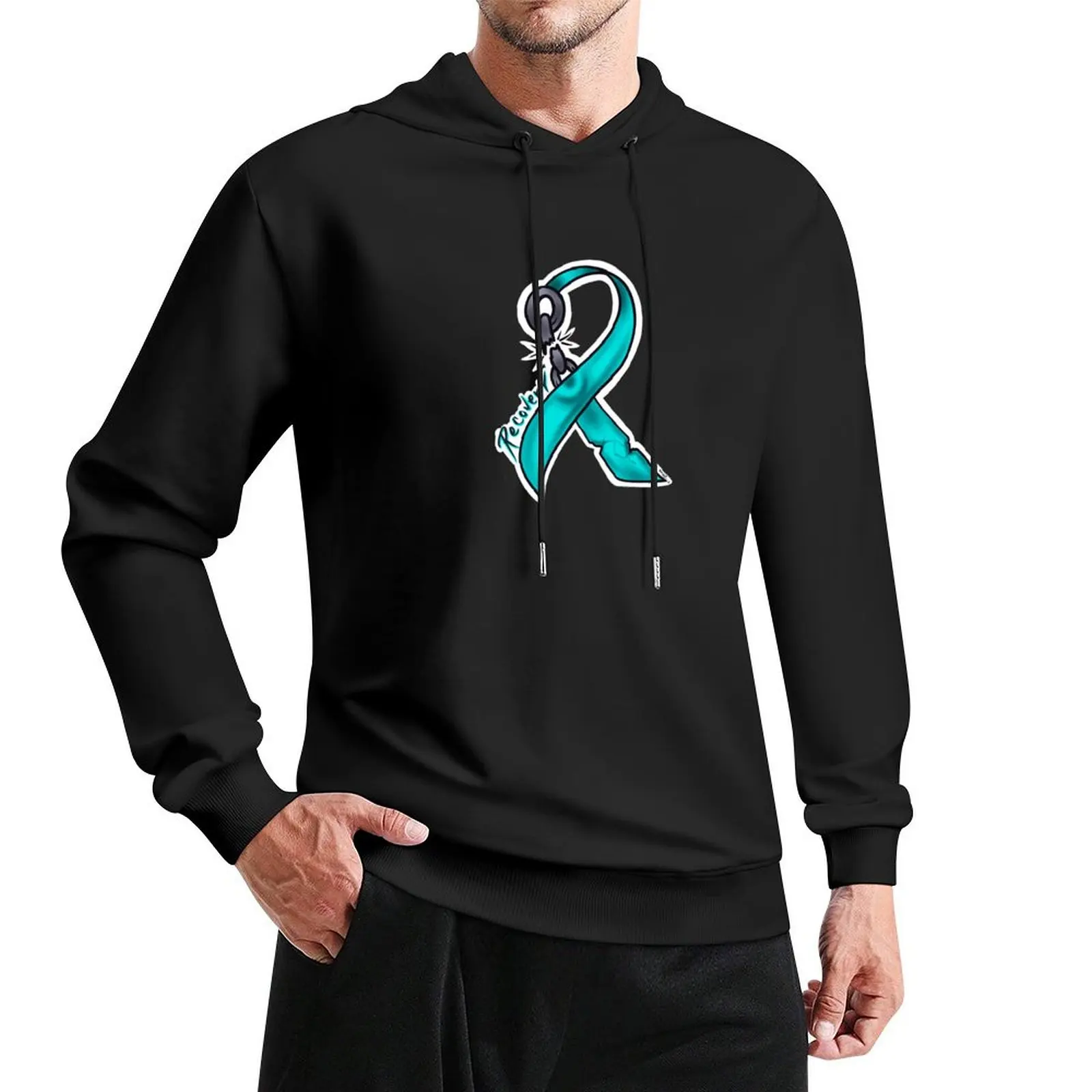 

Teal addiction recovery ribbon Pullover Hoodie men wear anime clothing male clothes hoodie streetwear