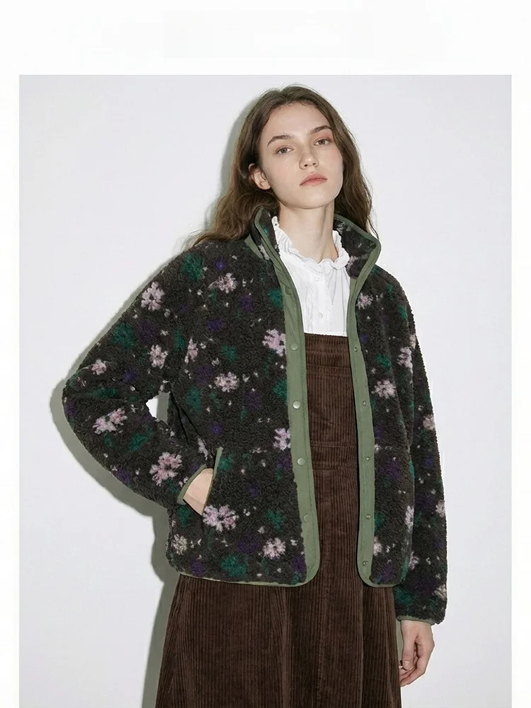 

Двусторонняя одежда с цветочным принтом в стиле ретро, бархатный воротник-стойка, свободная теплая верхняя одежда, женская осенне-зимняя одежда Fce Jaet Top