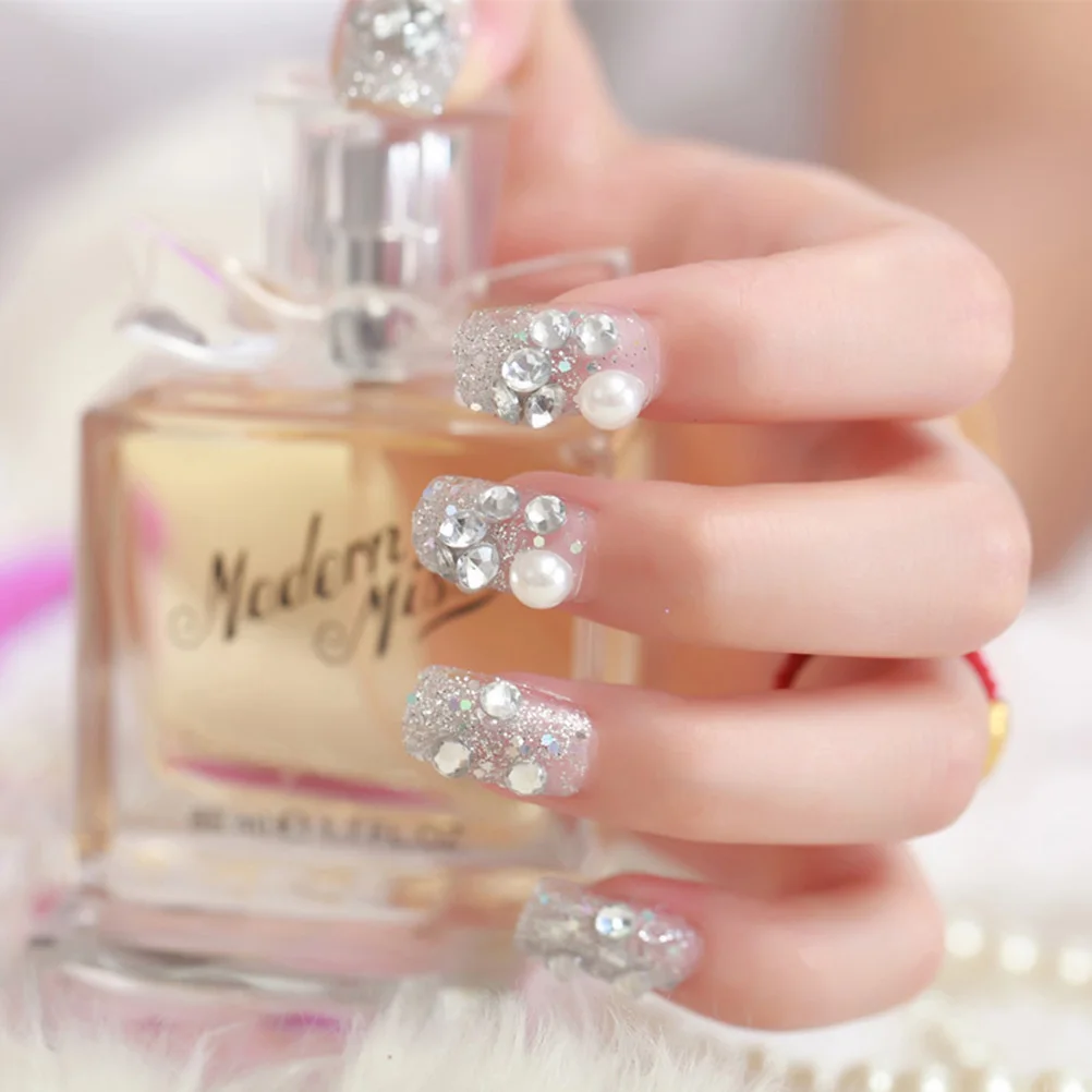 

24 Pcs Diy Sparkly False Tips Bride Art Diy Fake False Nail Art Accessories Accessories DIY Fake Nail