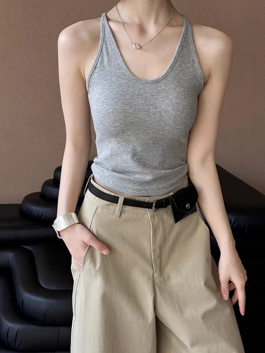 Women's U-Neck Sleeveless Tank Top 95% Cotton with Chest Pad Large Size Summer New Style Inner Wear Beautiful Back Covering S...