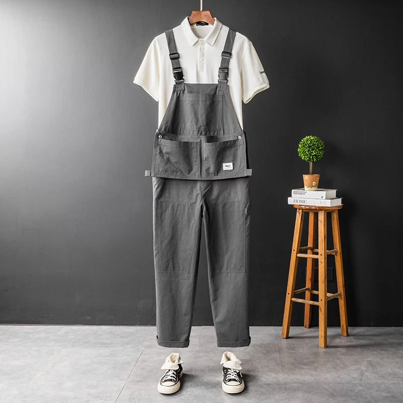 

Retro Straight Leg Casual Work Pants Men's Multiple kets Loose Overalls Hip Hop Strap Pants Youthful Energy Sle
