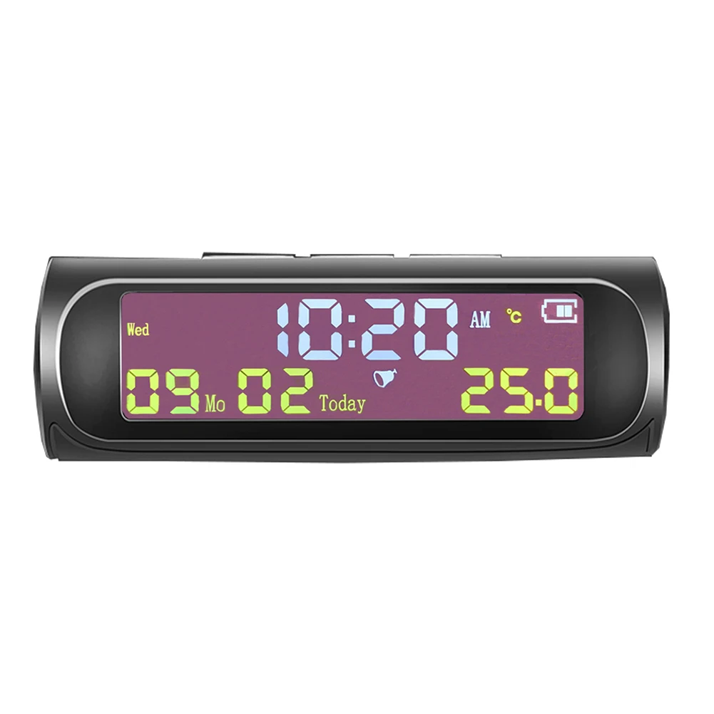 ساعة رقمية للسيارة تعمل بالطاقة الشمسية من TPMS مع شاشة عرض لدرجة حرارة السيارة LCD وتاريخ الوقت