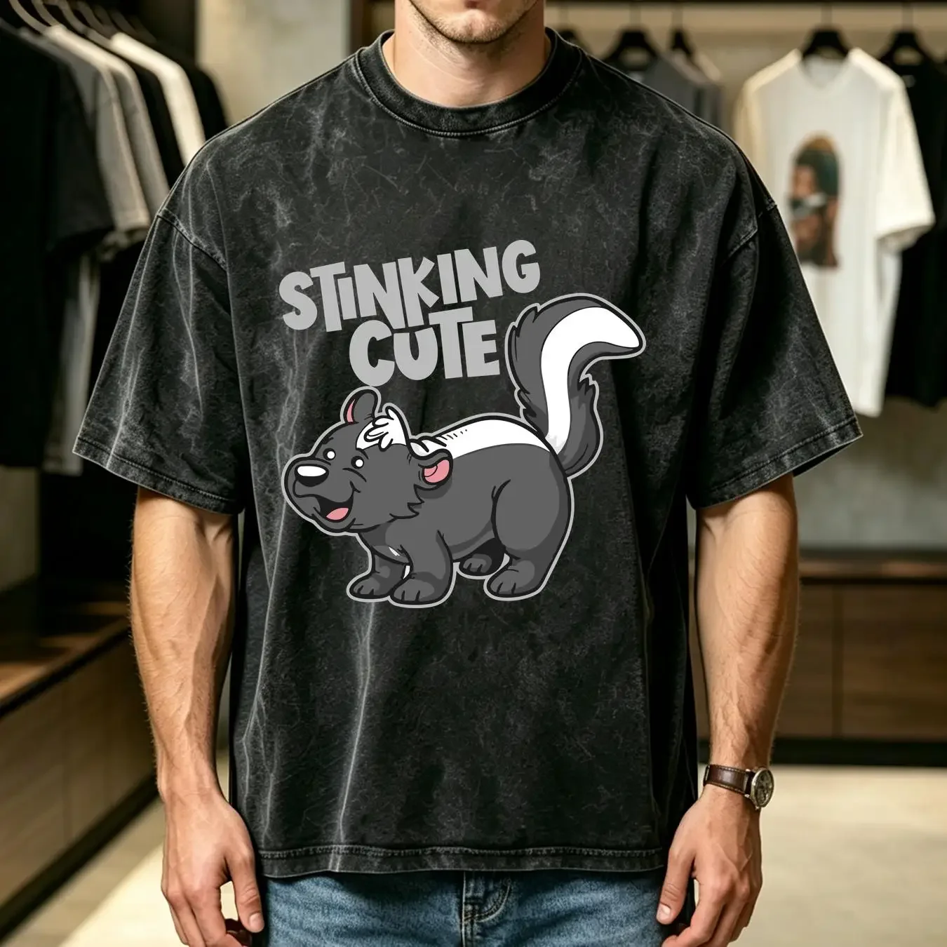 washed T Shirt Funny Animal Skunk Lover Adorable Stinking Cute  long sleeves vintage Washed designer clothes graphic Soft