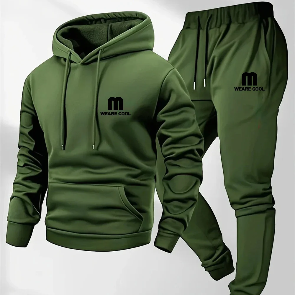 

Зимний и осенний флисовый пуловер с капюшоном для мужчин, повседневная спортивная одежда, комплект из двух предметов для мужчин