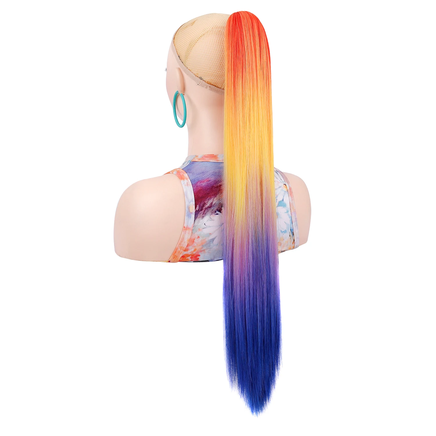 Zolin rabo de cavalo arco-íris ombre cor gradiente longo reto rabo de cavalo extensão do cabelo com garra estilo instantâneo peruca para mulher