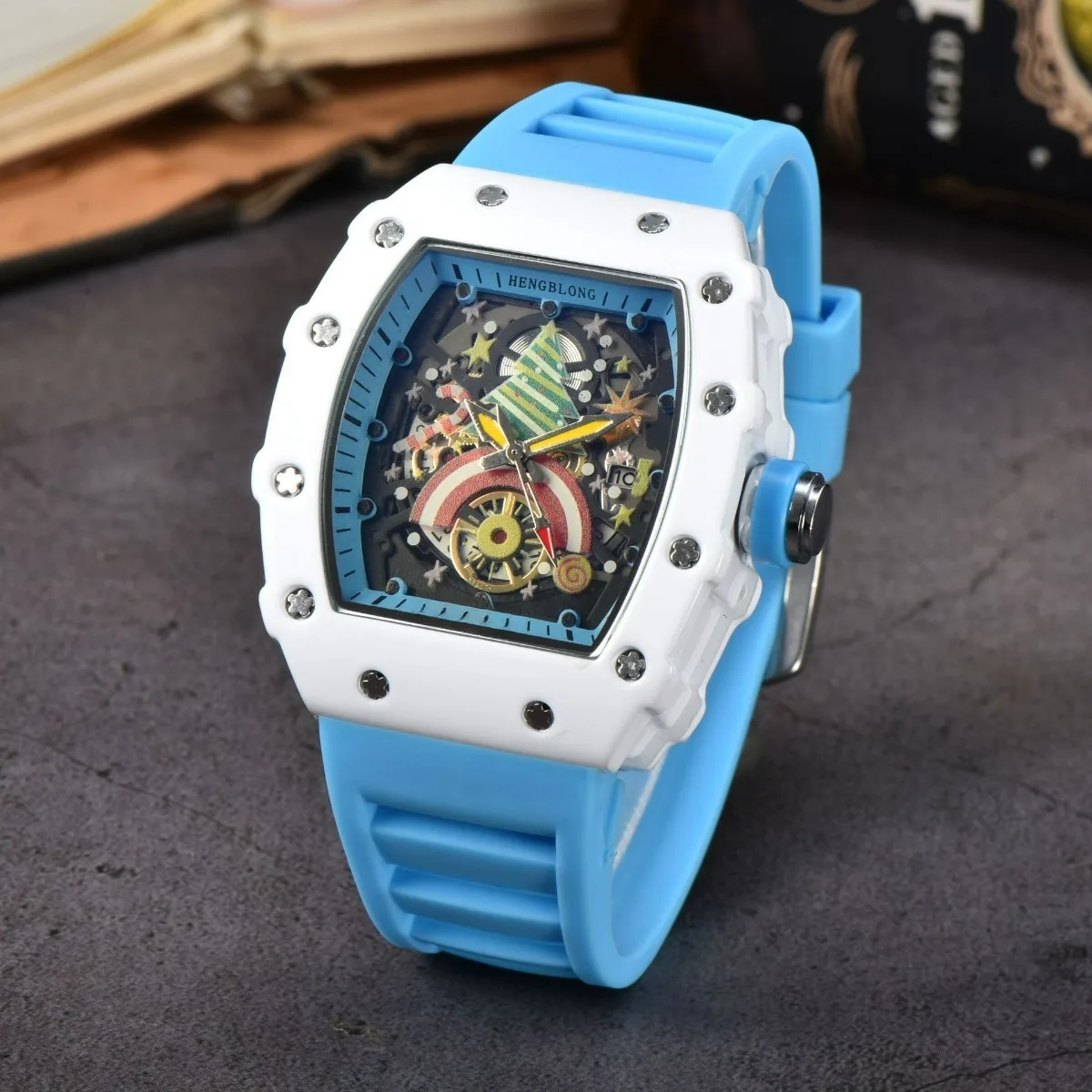 Colorful Hollow Versatile Men\'s Quartz Movement Watch Spot Fashion Sports Hollow Quartz Men\'s Watch Silicone Belt