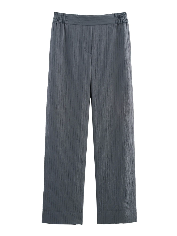 

OUROPEAN ZTATION 2025 Spring New Lady Chic High Waist Long Pants Commuting Woman's Bottoms Ruffles Wide Leg Pants Print Striped