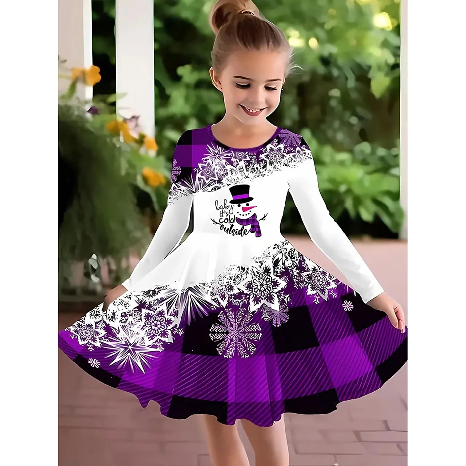 2025 Christmas Dress Kids Long Sleeve Full Printing Casual Elk Xmas Baby Girls Clothes Santa Claus New Year Party Outfit