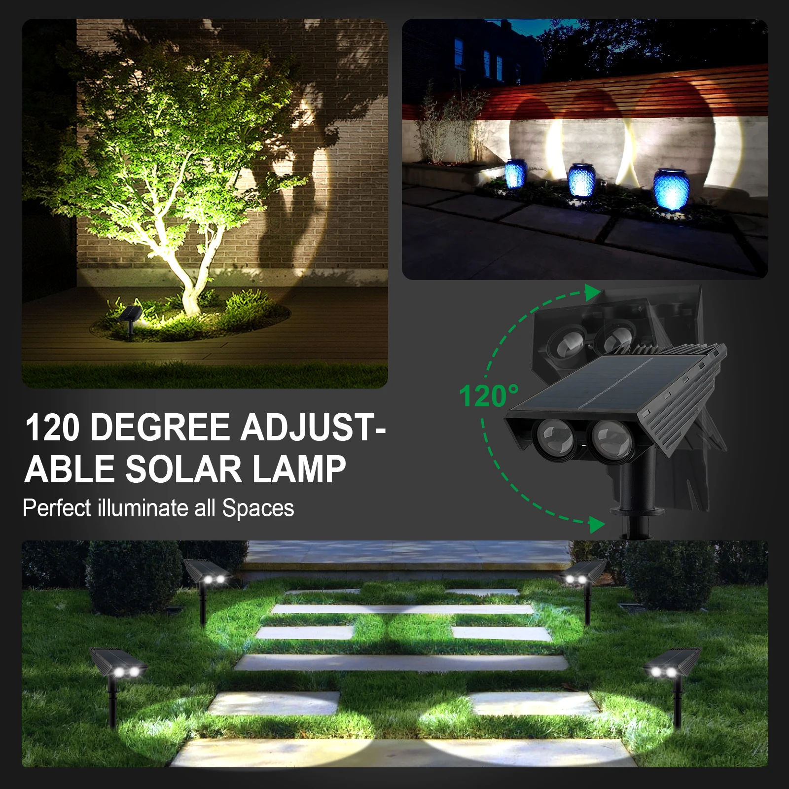 1pc Super Bright Solar LED Light Outdoor Solar Power Light Adjustable Light Cold White Sunset Focusing Solar Spotlight