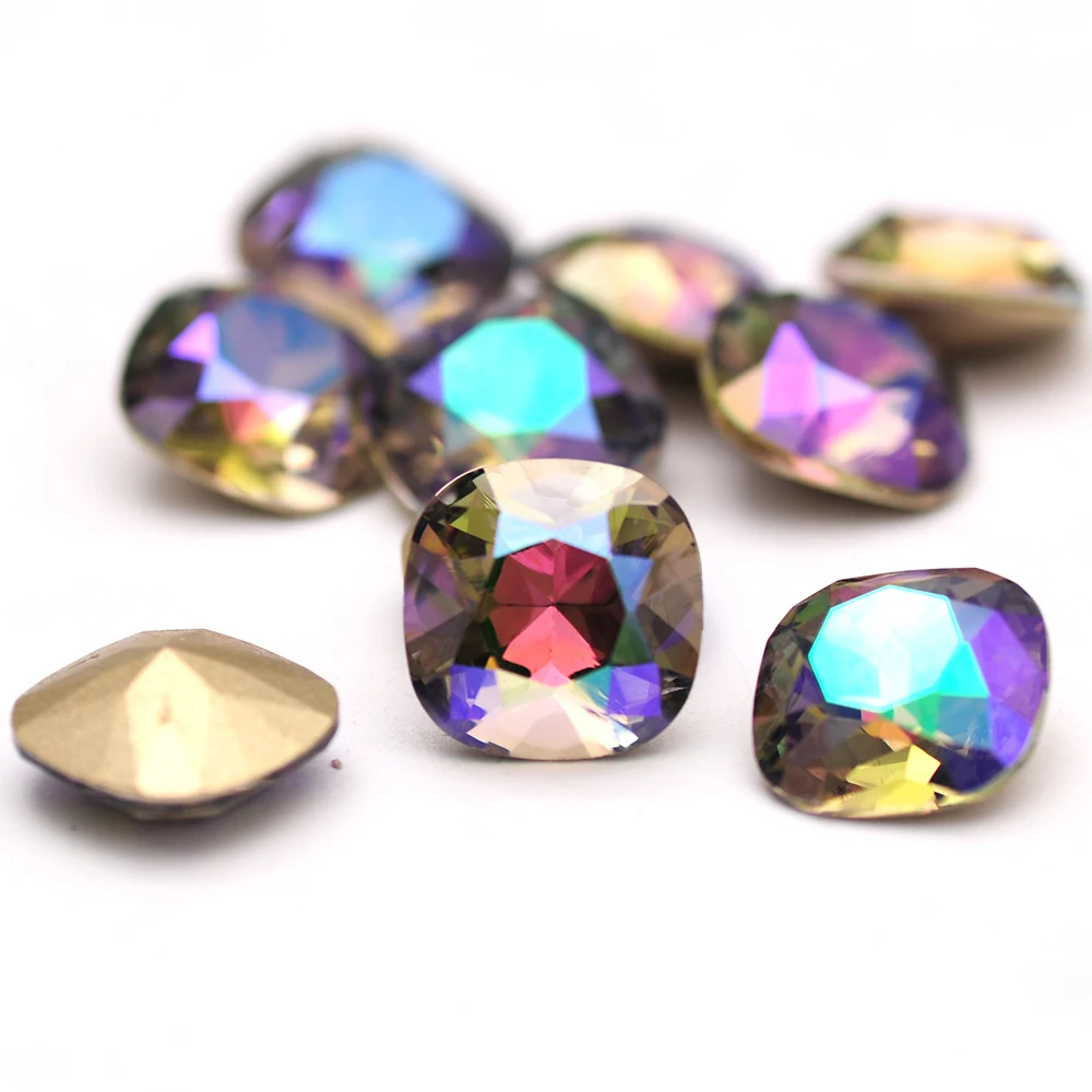 10pcs 8mm Cushion Cut Shape Crystal Glitter Glass Rhinestones Different Colors Nail Charms Stones 3D DIY Accessories