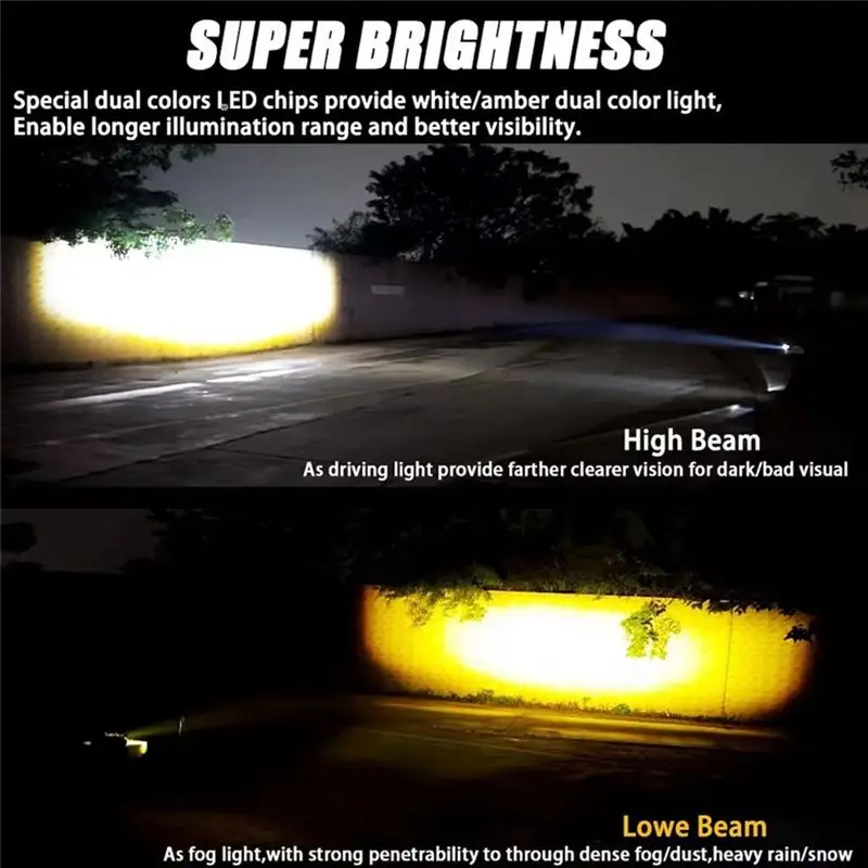 NEW HOT in Stock-2PC LED Spotlight Pods Motorcycle Car Fog Driving Offroad 30000LM 120W Dual Color With Fun 10V-80V Truck ATV