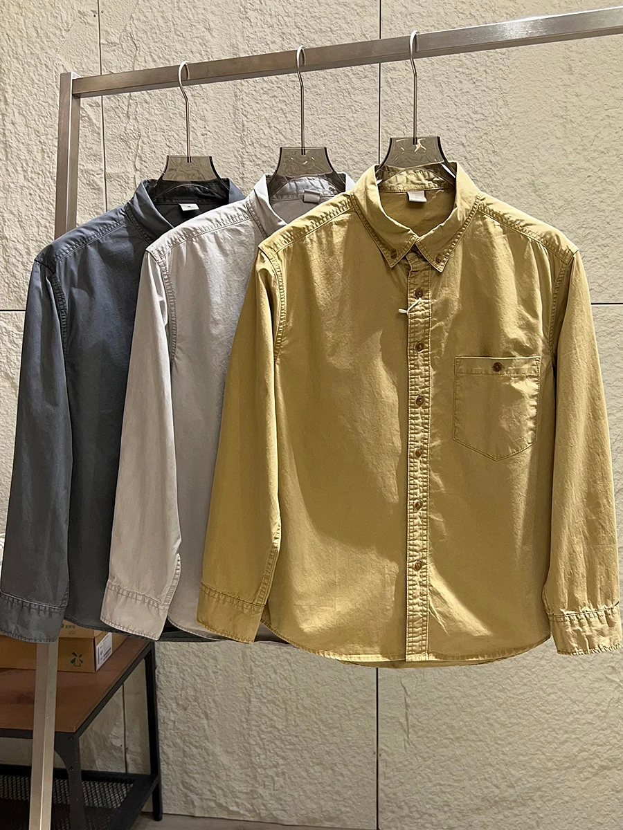 

Retro Japanese Style Cotton Work Shirt Men's Casual Long Sleeve Multi-Pocket Shirt Pure Color Trendy Autumn Season Wear