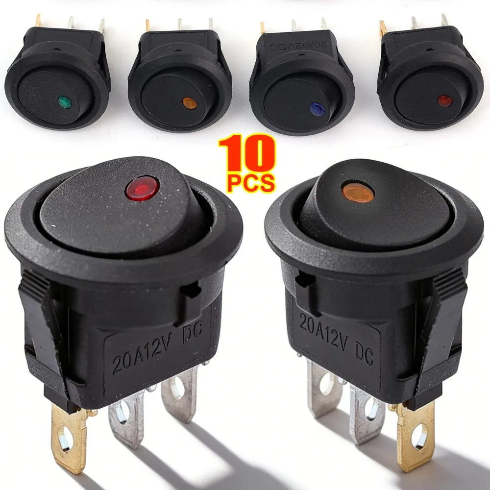 

12V Car Toggle Switch LED Cat Eye Round Rocker 3Pin ON OFF Power Button for Boat Truck Marine Interior Modification Accessories