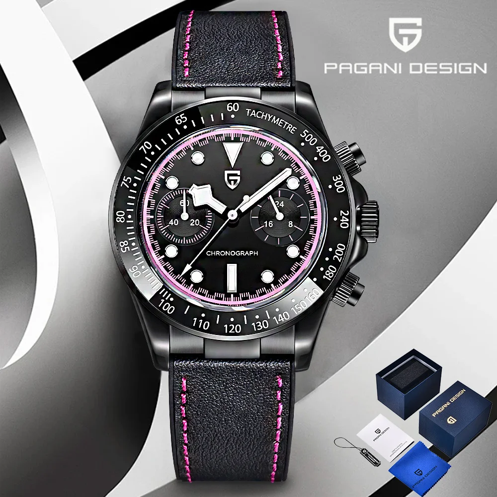 2026 Pagani Design Herrenuhren Luxus-Quarzuhren Herren AR Saphir Vk64 Speed Sportchronograph Wasserdichte Uhr Geschenkbox