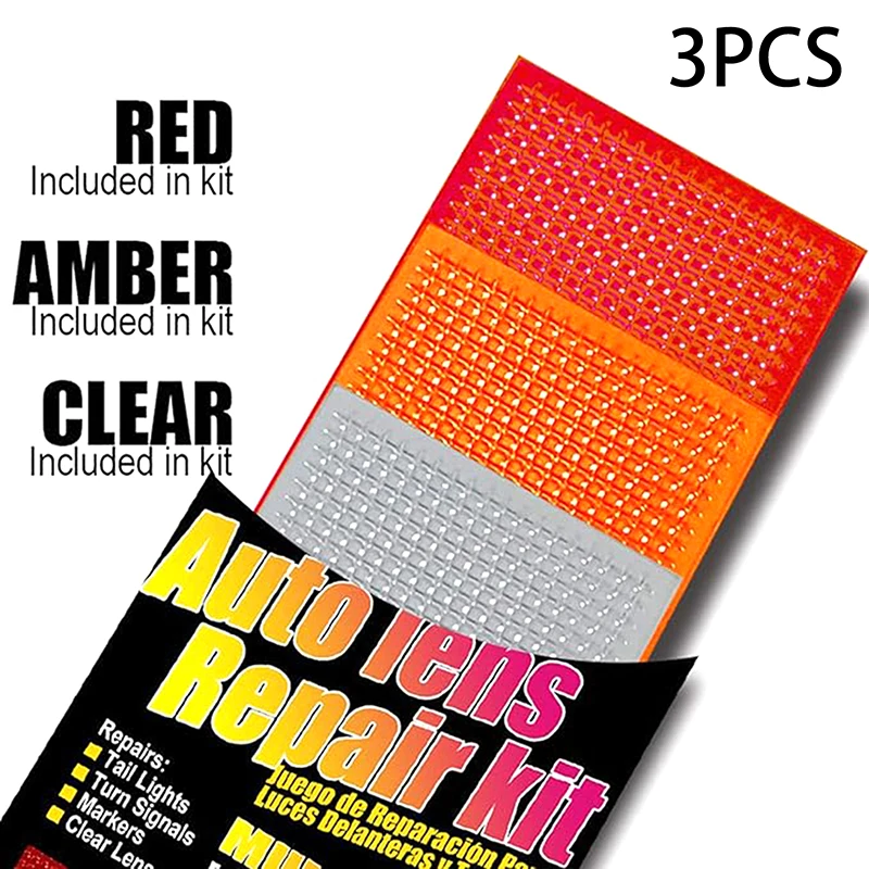

Auto Lens DIY Repair Tool with Grid Pattern, 3-Piece Kit for Car Headlight Taillight Fix, Red Amber