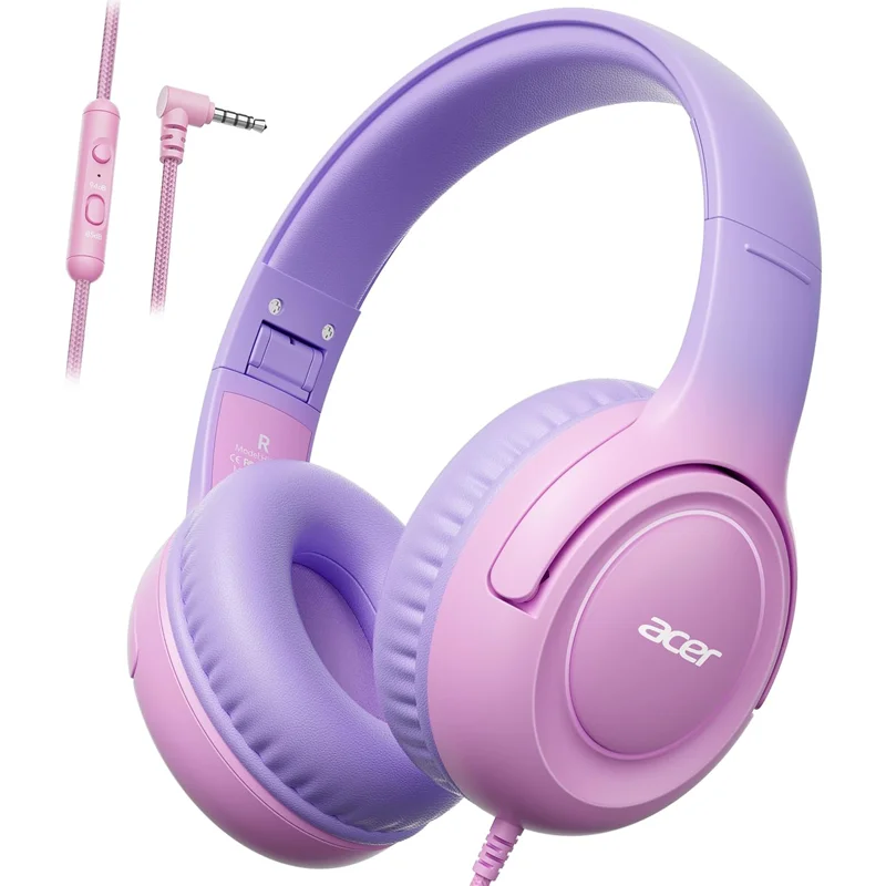 Acer HK03 Kids Bedrade hoofdtelefoon voor school 85/94dB Volumeregrenzer 3,5 mm jack Opvouwbare stereogeluid Headset voor meisjes Jongen Geschenken