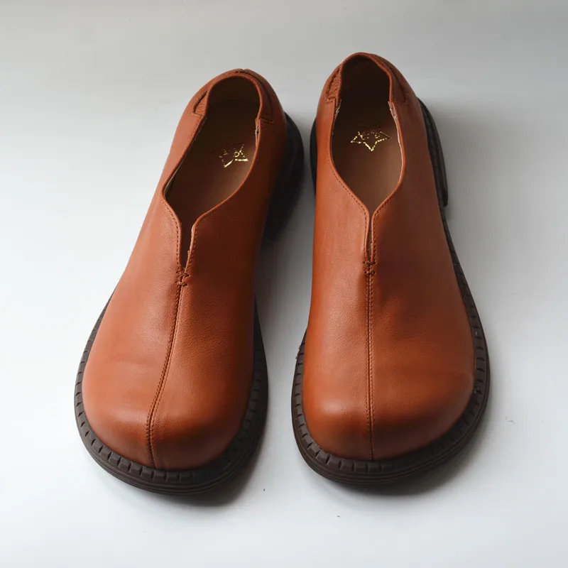 

Birkuir Retro Thick Heel Shoes For Men Women Slip On Loafers Shoes Luxury Genuine Leather Elastic Band Big Head Shoes Size 44 45