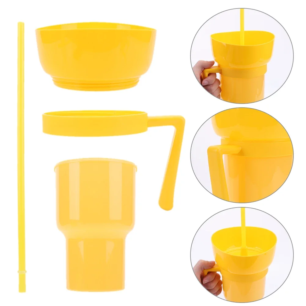 2In1 Stadium Tumbler with Snack Bowl with Straw, Travel Cup with Snack Bowl Leak Proof Snack and Drink Cup Portable Reusable