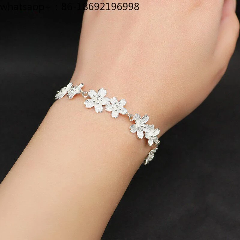 Foot Silver Cherry Blossom Bracelet Women's Exquisite and Versatile Temperament Light Luxury Cherry Blossom Jewelry