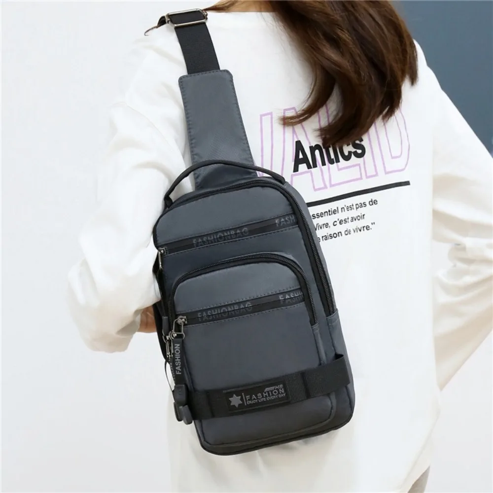 Fashion Multi Pockets Men Chest Bag Cloth Multifunction Sports Message Bag Solid Color Zipper Crossbody Bag Men
