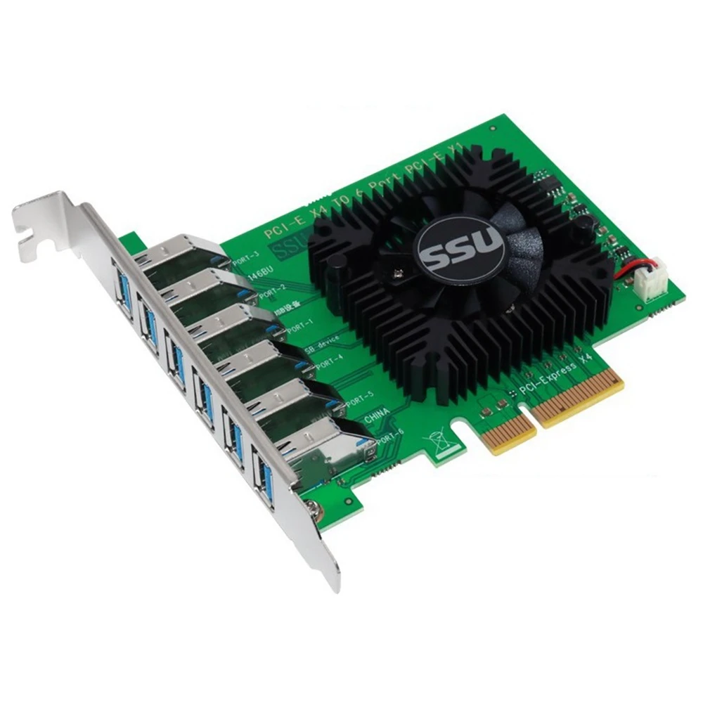 

SSU PCI Express X4 20Gb 1 to 6 Riser Card PCI-E to Adapter PCIE Slot 4X to 16X USB 3.0 Riser Extender for Miner Mining