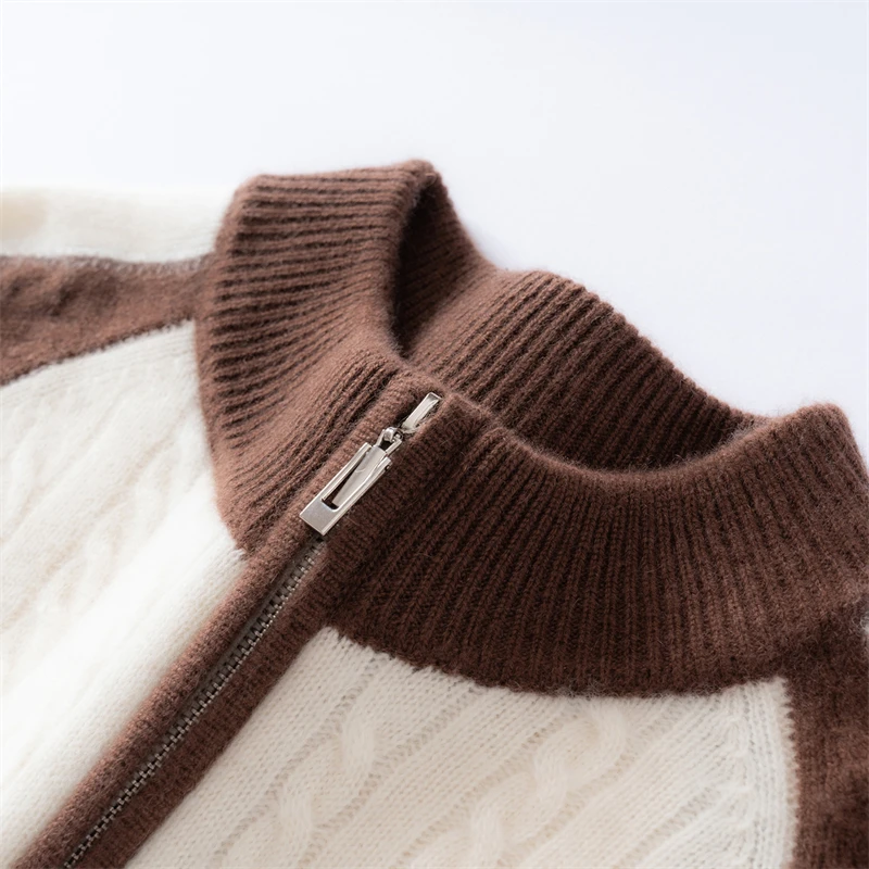

Women's Half Zipper Cashmere Sweater Color Blocking Pullover Twist Flower Autumn Winter 100% Cashmere Knitwear Thicken Clothing