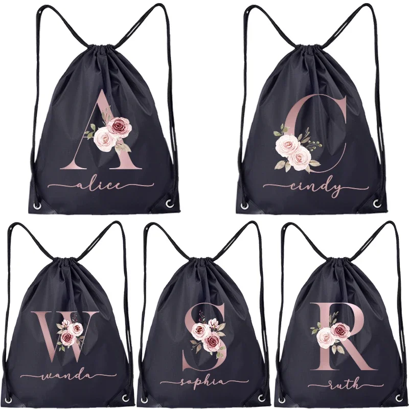 Custom Name Drawstring pouch Portable Lightweight Backpack Drawstring Bag Travel Sport Outdoor Hiking Shoes Clothes Storage Bag
