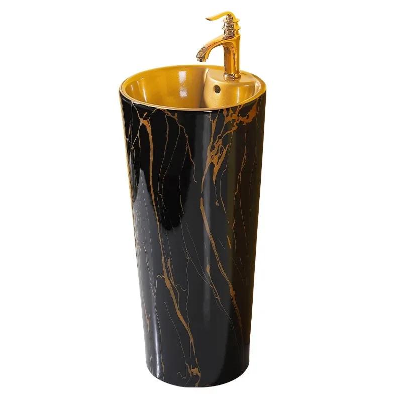 Y  Premium connected column basin, high-end marble patterned column basin, artistic washbasin