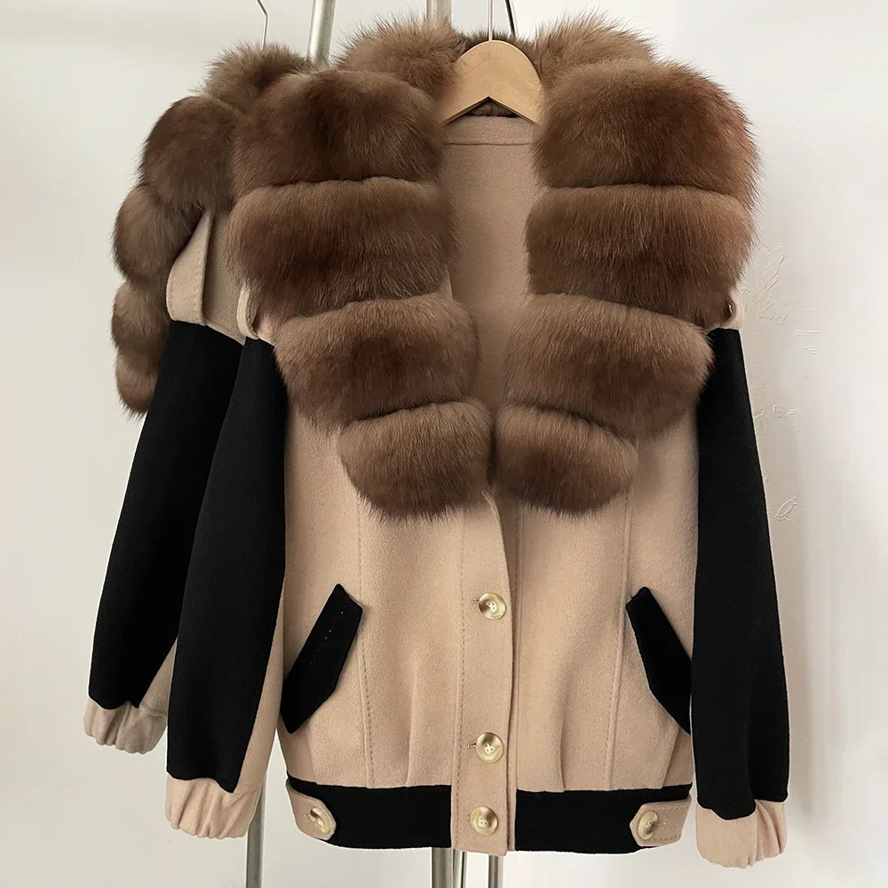 

Women Wool Jacket Lady Wool Blends Coats Winter Wool Coat Real Fox Fur Collar Best Selling Women's Natural Fur Jackets Autumn