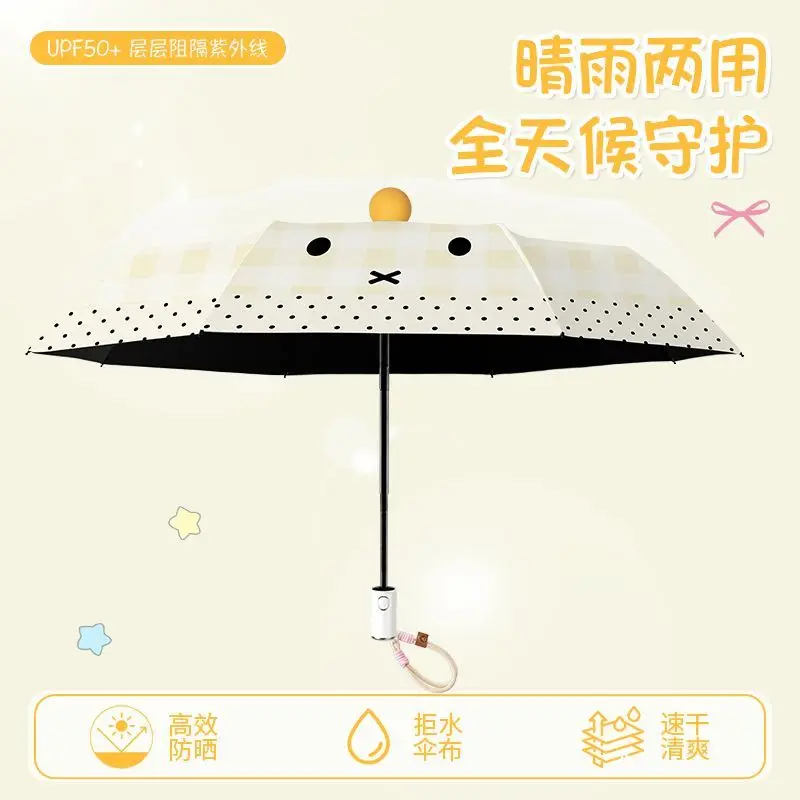 Kawaii Miffy Umbrella Cute Cartoon Miffy Fully Automatic Umbrella Dual Function Black Rubber Folding Umbrella for Portability view 5