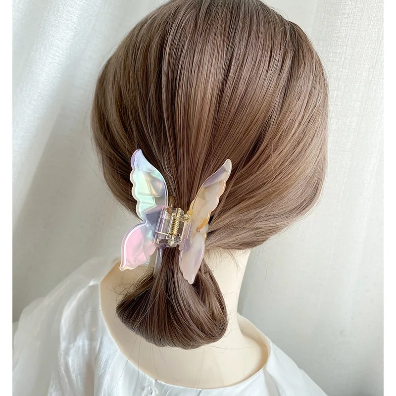 2024 French Retro Butterfly Hair Clips Grabbers Hair Accessories Back Of The Head Coiled Hair Grasping Acetate Clips Headwear