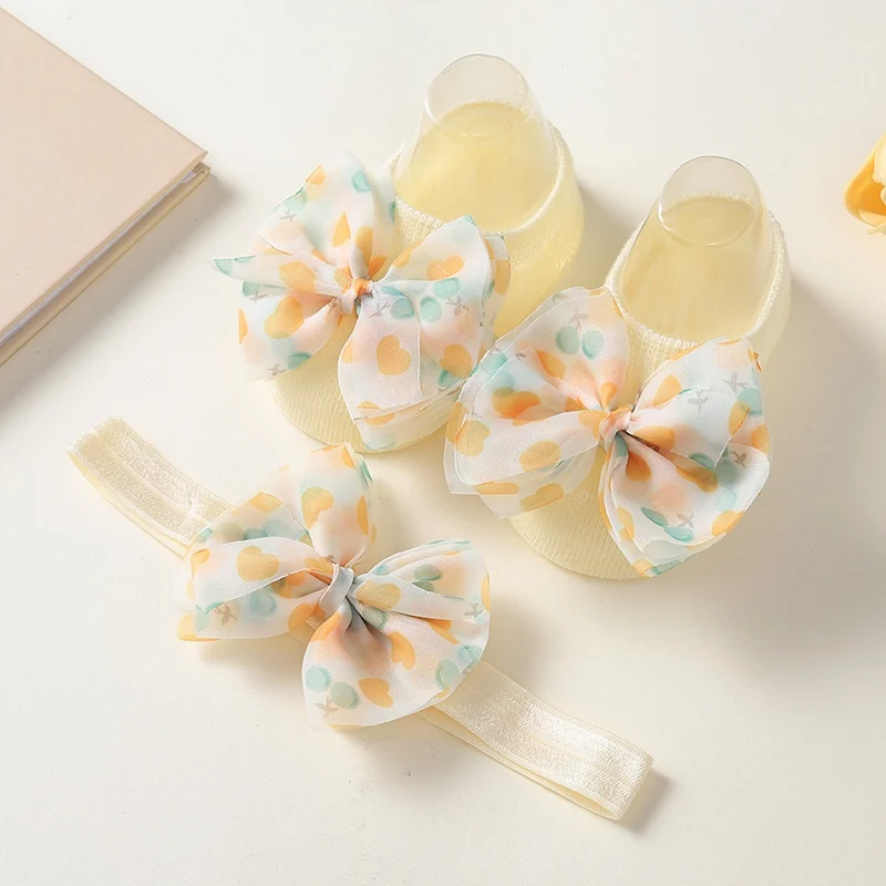 

Baby Headband Socks Set Cotton Floral Bow Decorative Non Slip Sock Lace Flower Newborn Hair Band Turban Girl Hair Accessories
