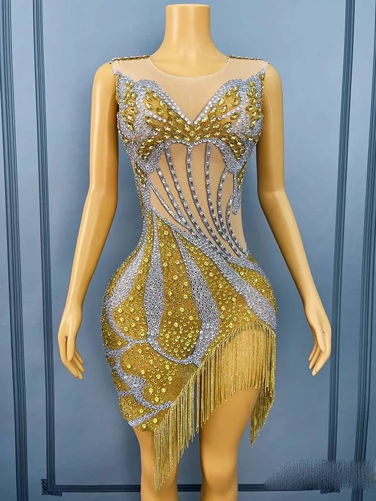 جودة عالية حجر الراين غير النظامية شرابة سترة مرنة فستان 2025 موضة جديدة مخصصة الملابس النسائية #4