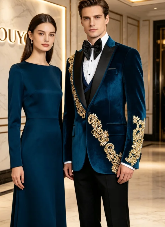 Gorgeous Elegant Velvet Men Suits Customized Slim Fit Peak Lapel Groom Wedding Tuxedos 3 Pcs Sets Male Prom Blazers Ropa Hombre