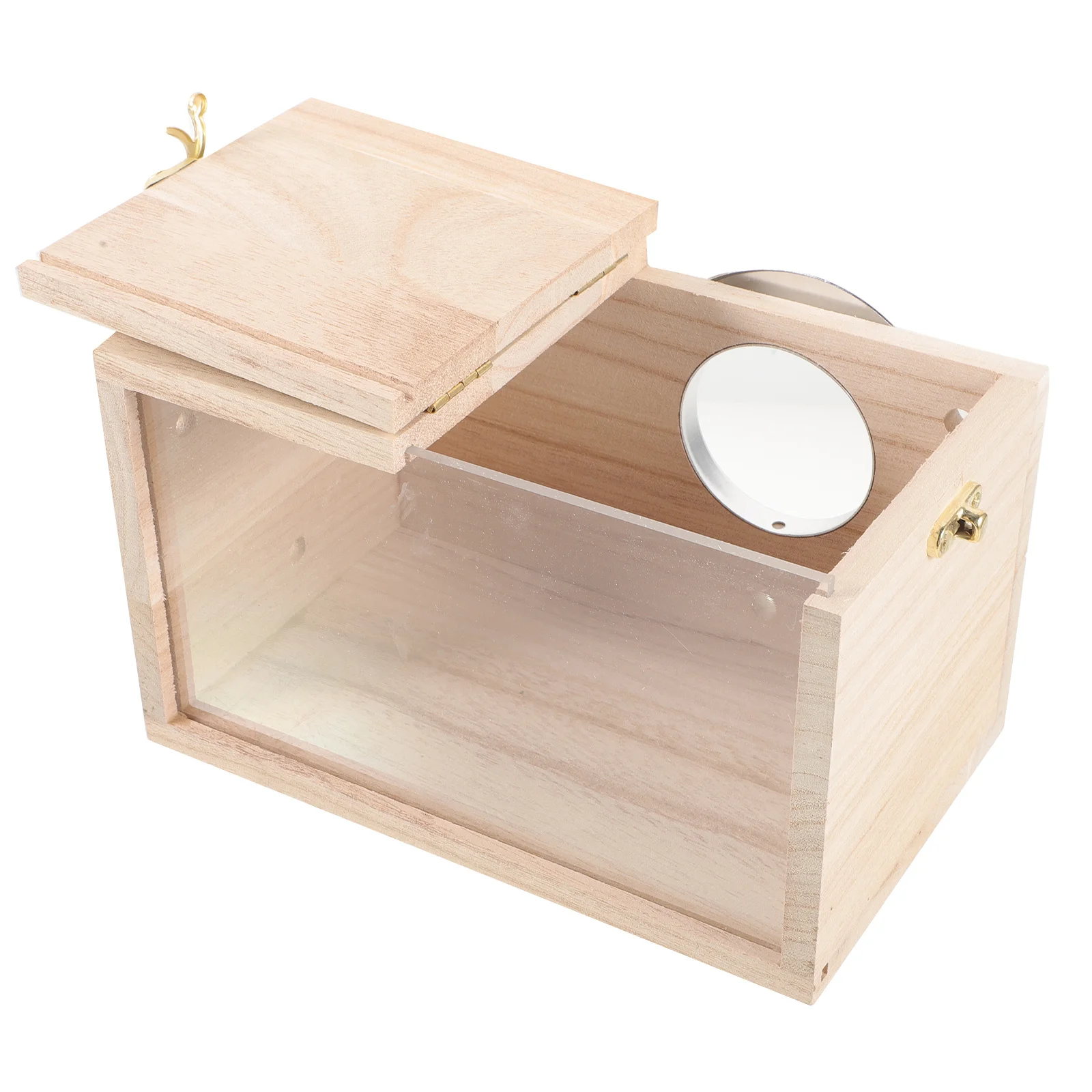 

Natural Wooden Bird Cockatiel Nesting Box Outdoor Parakeet Nesting Transparent Lid Cleaning Top Breeding Box
