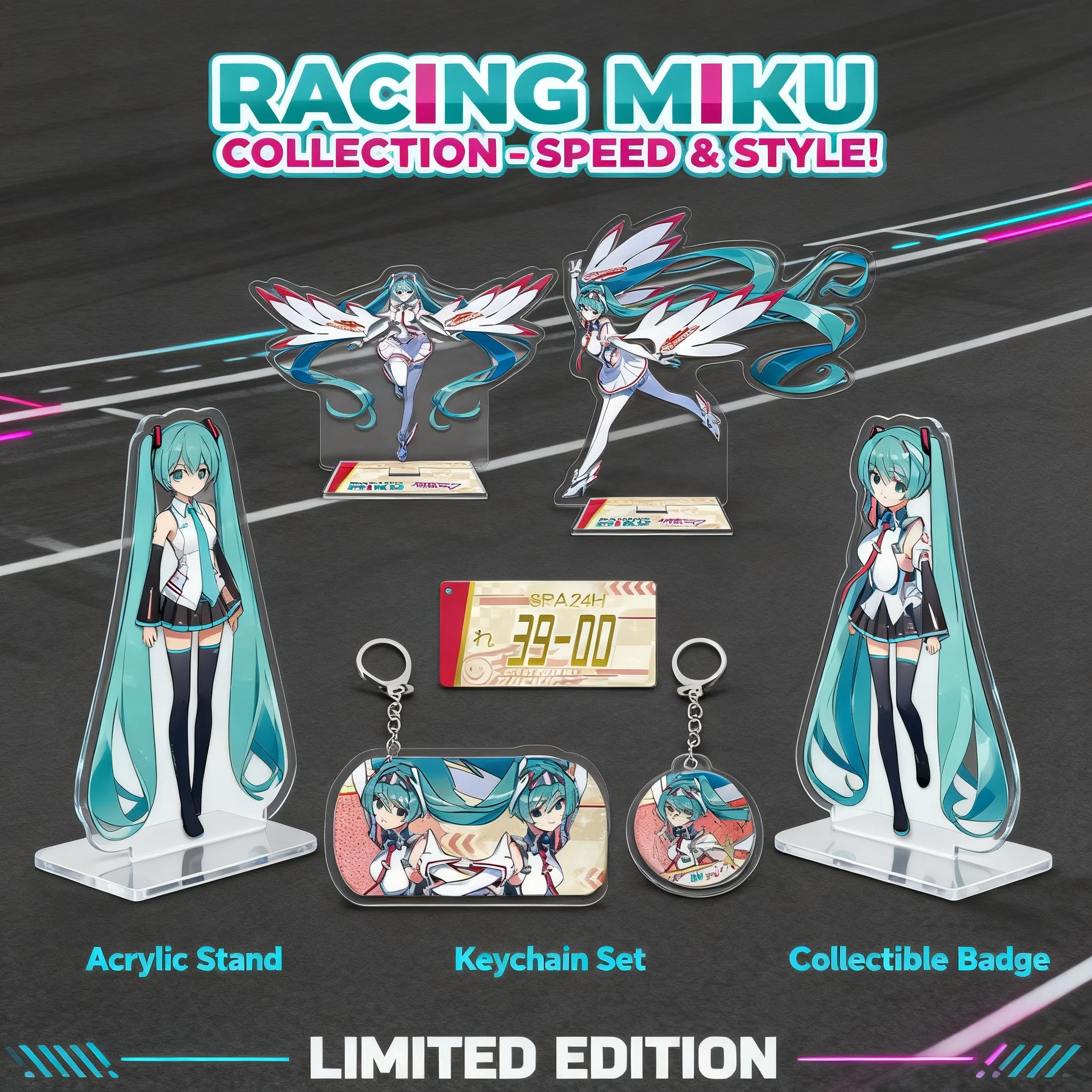 

Набор акриловых брелоков-значков серии Racing Miku: коллекционные аниме-фигурки, сувениры, подарки для фанатов