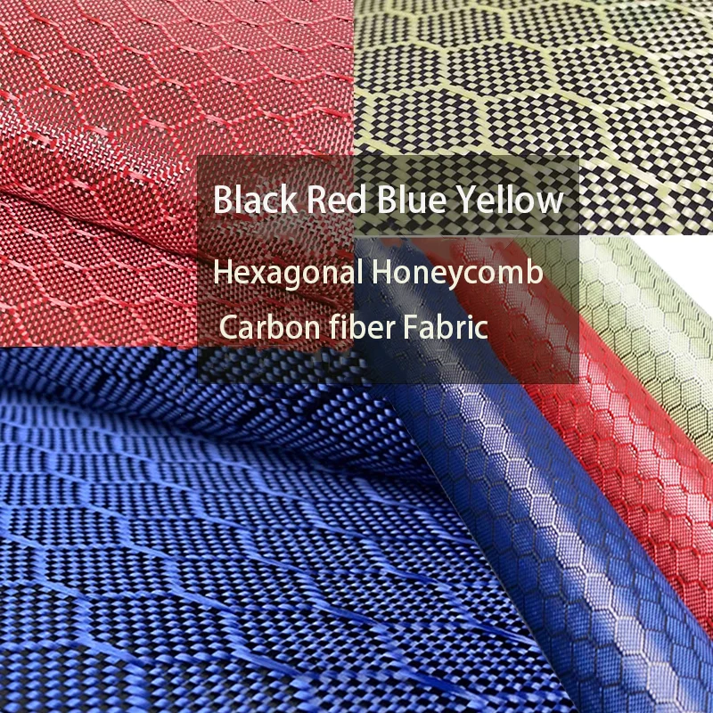 

Black Red Blue Yellow Hexagonal Honeycomb Carbon fiber Fabric & Kevlar mixed 3K 240gsm twill wholesale 40"100cm width x10m DIY