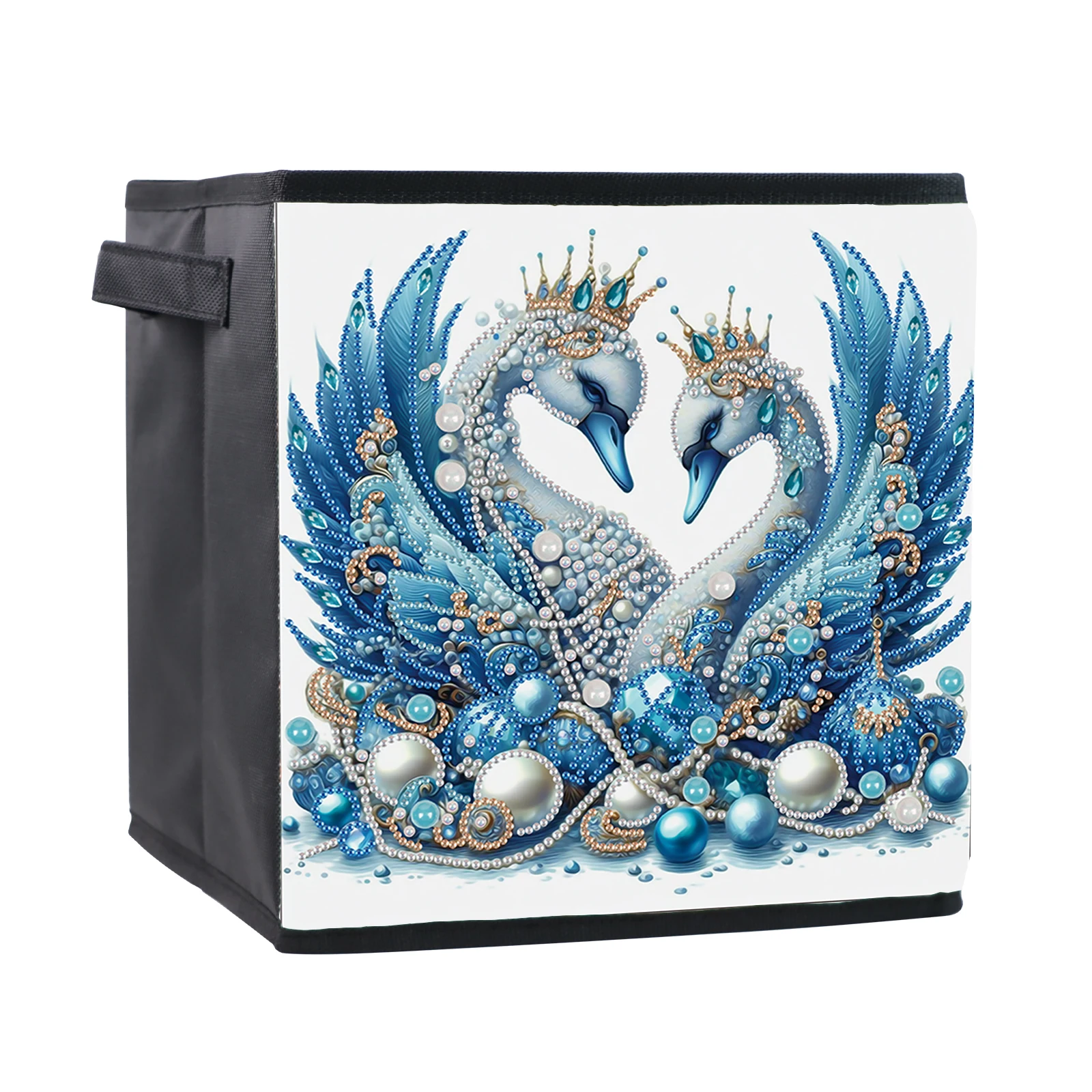 Special Shape Diamond Art Painting Storage Basket Kits, Blue Swans Diamond Art Painting Storage Bag for Home Decorate Art Gift