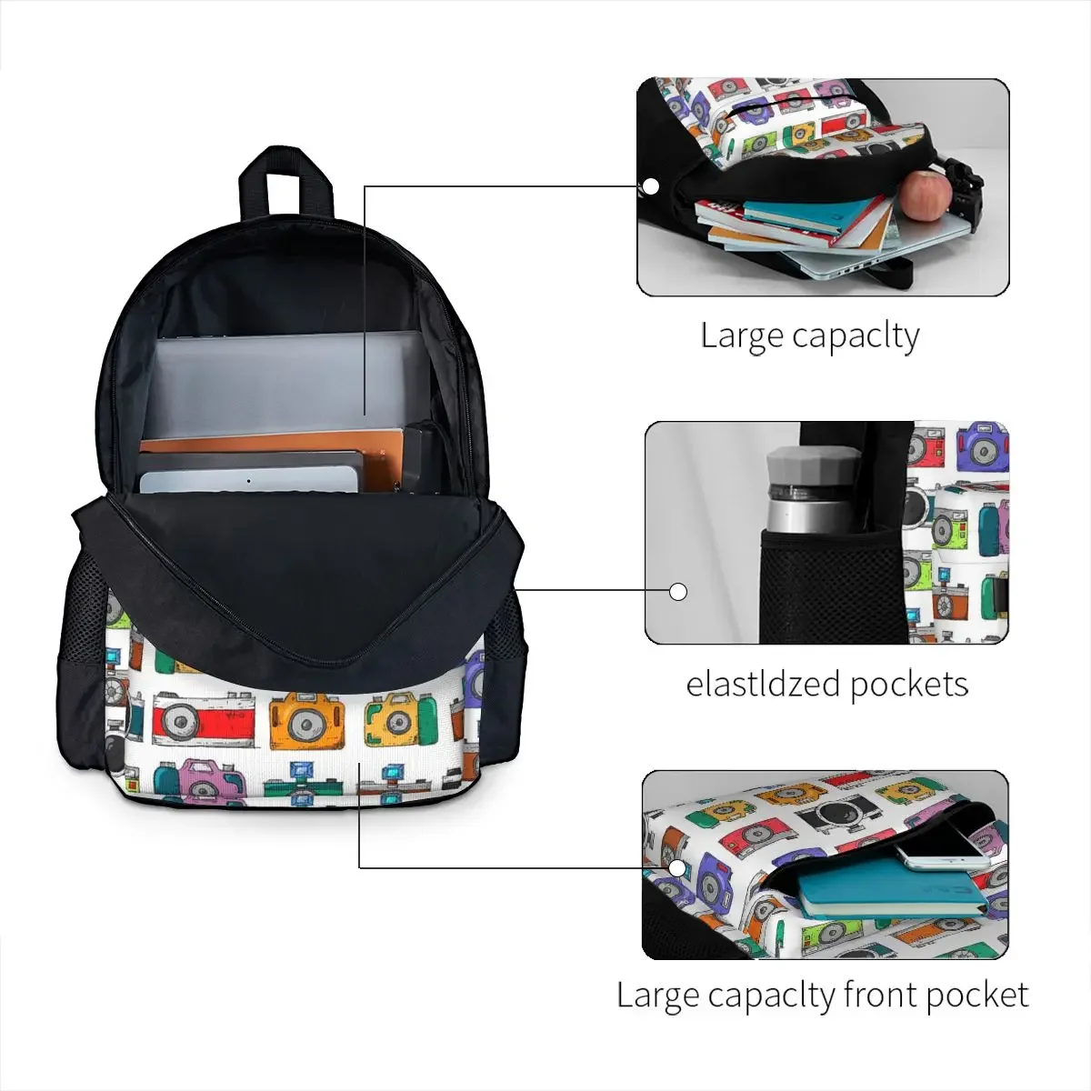 Sac à dos rétro pour appareil photo, cartable pour garçons et filles, sacs d'école pour enfants, sac à dos de dessin animé pour enfants, sac à dos pour ordinateur portable, sac lancé