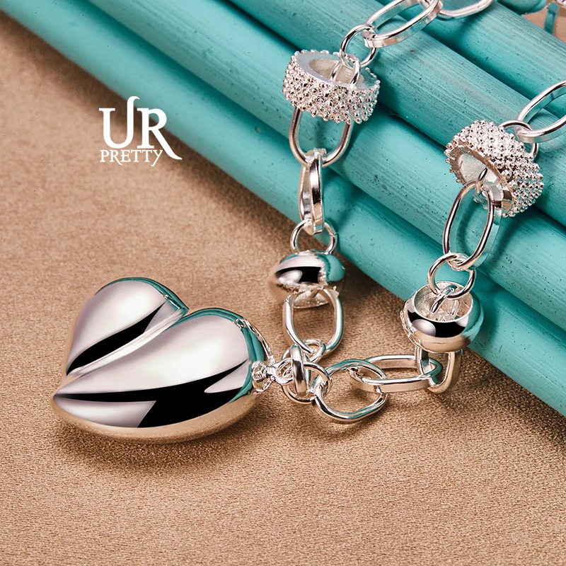 URPRETTY 925 Sterling Silver Fashionable Irregular Heart Shape Necklace 18 Inch Chain For Woman Man Wedding Party Jewelry