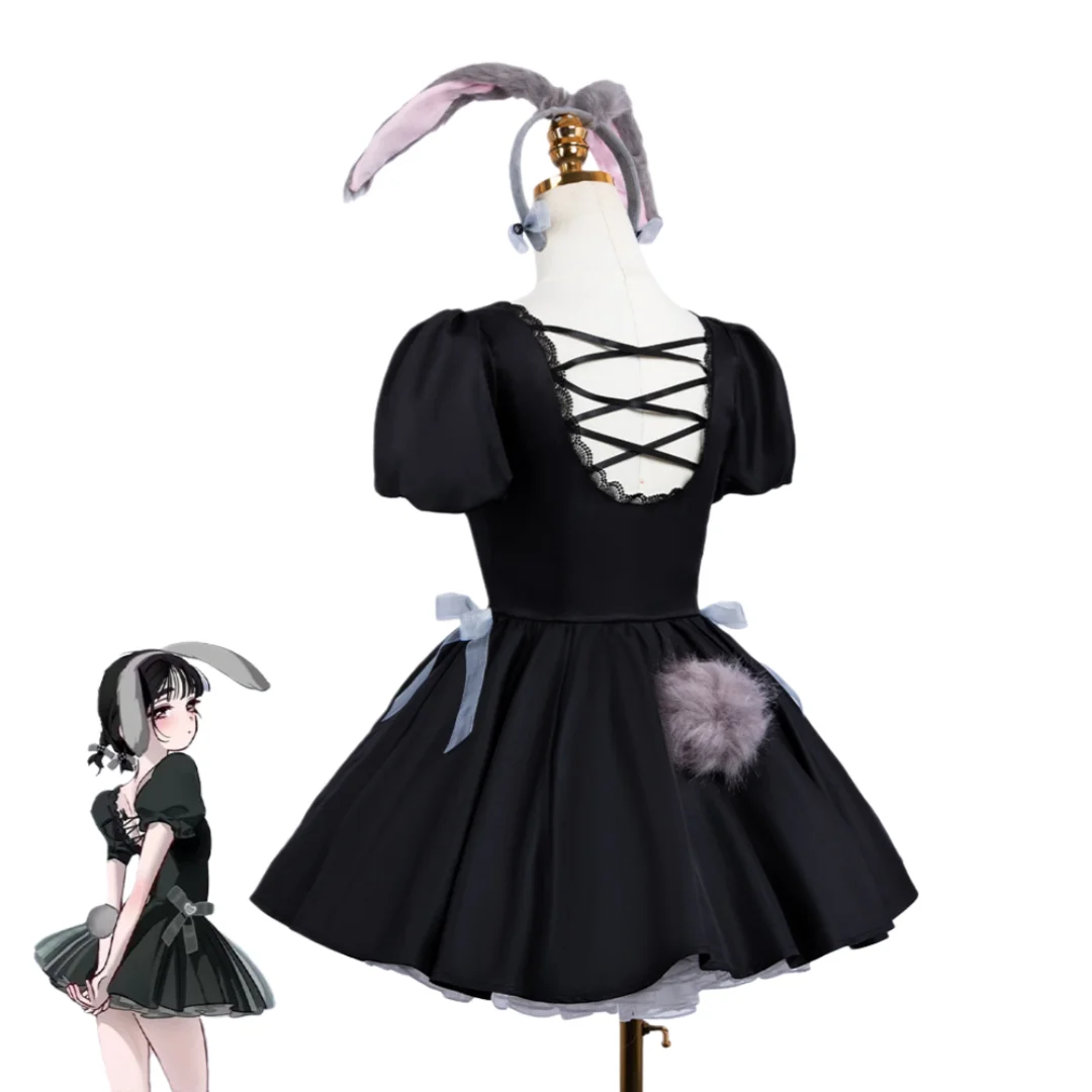 أنيمي الغريبة المرحلة سوا أرنب مقهى تأثيري الأسود زي فستان الأميرة شعر مستعار #5