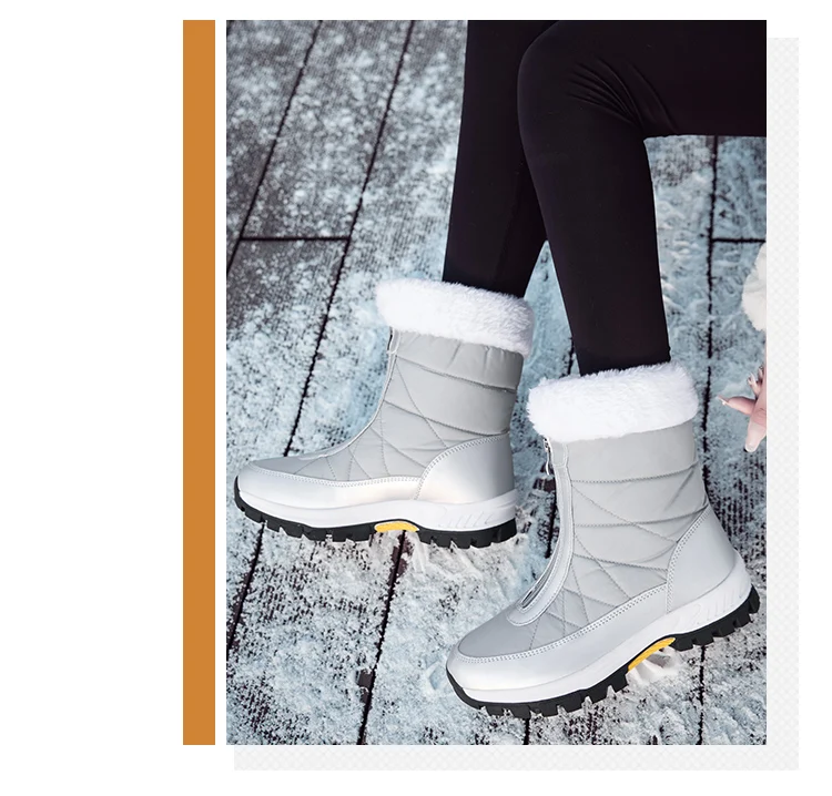 Winterweiße Damenstiefel, dicke Sohle, Baumwollschuhe, warmes Plüschfutter, rutschfest, bequeme Outdoor-Schneestiefel, Botas Mujer – Detail 12