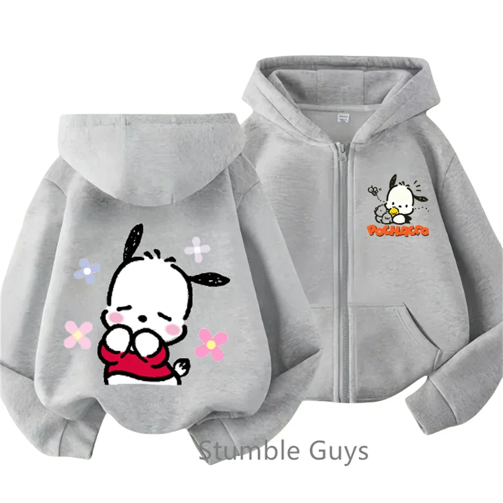 New Pochacco Zipper Hoodie Kids Fashion Kawaii Clothes Anime Boys Girls Sweater Casual Marios Long Sleeve Sonic Trucksuit