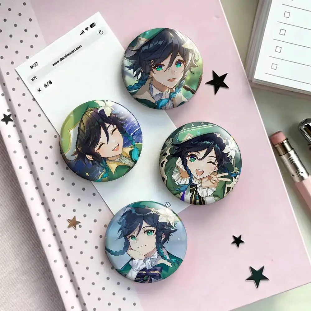 Venti G-Genshin Game I-Impact Laser Badge Creative Pins Brooch for Bag Clothes Hat Decor Gifts Fans Collect