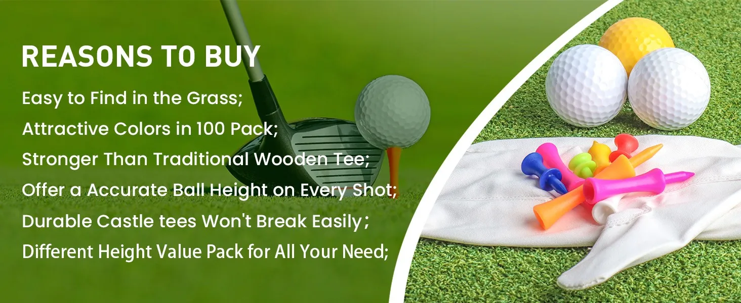 Golfschloss-Tees aus Kunststoff, unzerbrechlich, gemischt oder gleiches Höhenwert, 50 Stück, 2 3/4, 2 1/4, 2, 1 3/4, 1 1/2 Zoll Länge – Detail 13