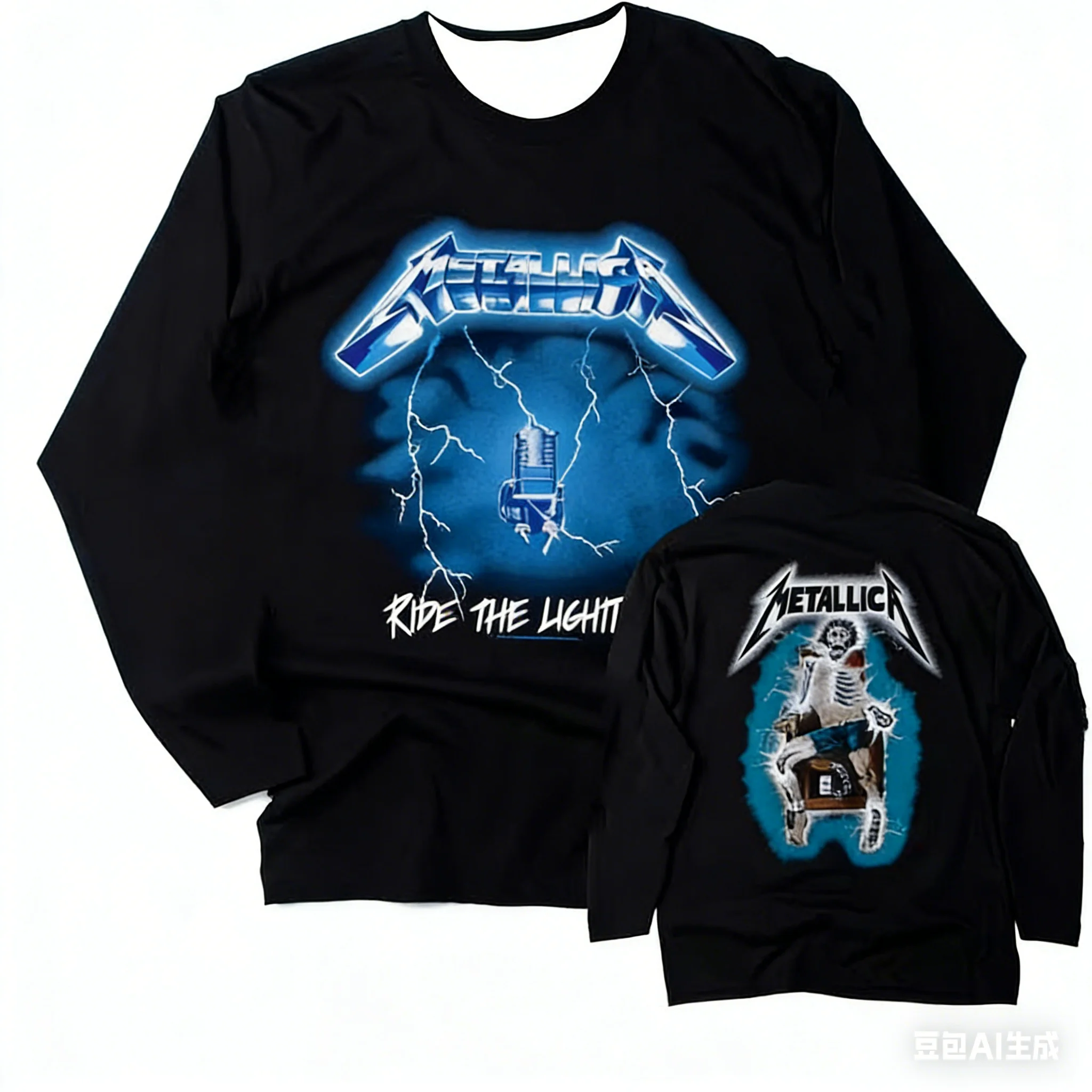 Metallica Band Retro Vintage Rock Heavy Metal Langarm 3D-Druck Fan T-Shirt Modisches Freizeit-Oberteil für Herren und Damen
