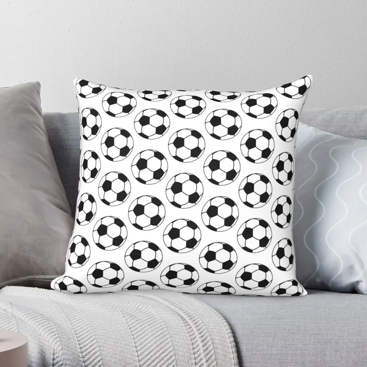 Soccer Ball Pattern Black White Square Pillowcase Polyester Linen Velvet Pattern Zip Decor Pillow Case Sofa Cushion Cover 45x45