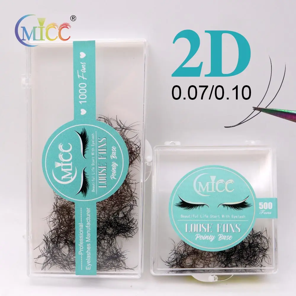 CMICC 500 1000 Fans 2D 0.10/0. 07 Sharp Thin Pointy Base Premade Loose Fans Volume Sharp Narrow Stem Cluster Eyelash Extensions